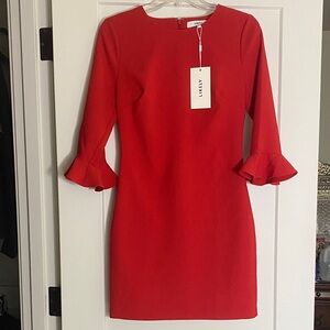 Likely Red Ruffle-Sleeve Sheath Dress